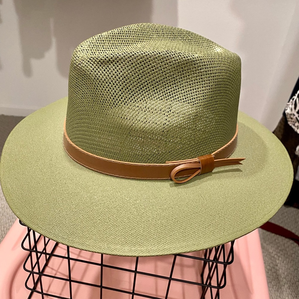 Green hat with brown band